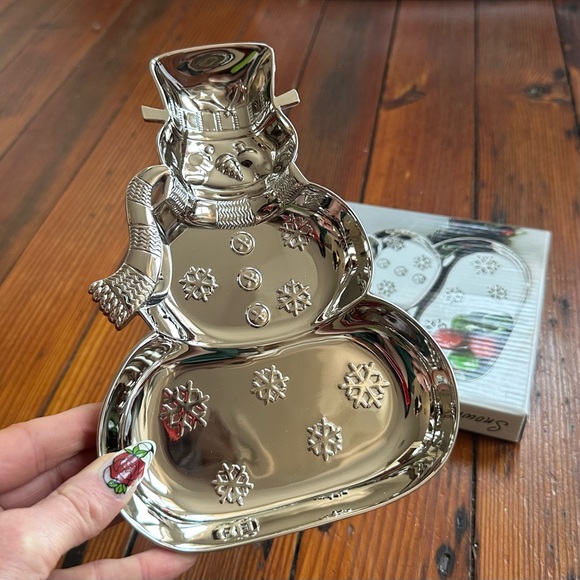 NWT Vtg 90s Potpourri Designs International Silver Co Snowman Candy Dish 5 5/8x8 - Picture 10 of 13
